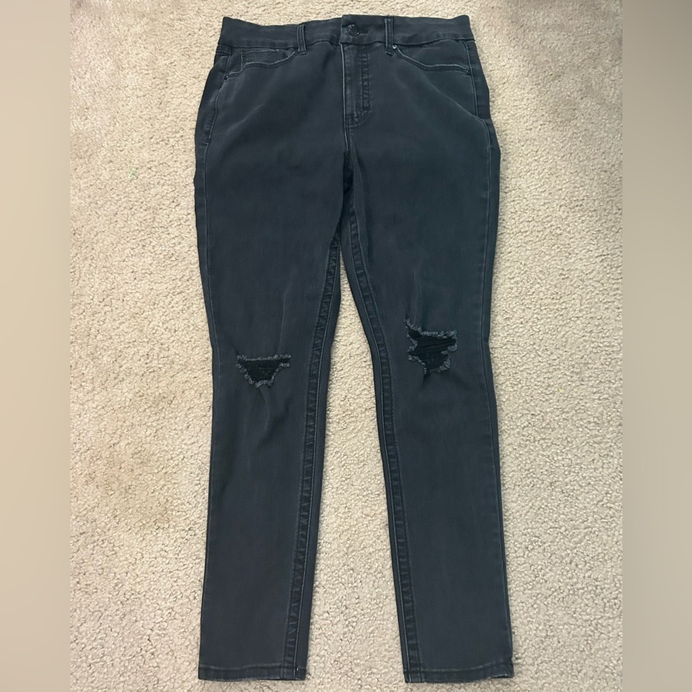 Seven7 Women’s Size 12 Black High Rise Tummyless Distressed Skinny Jeans